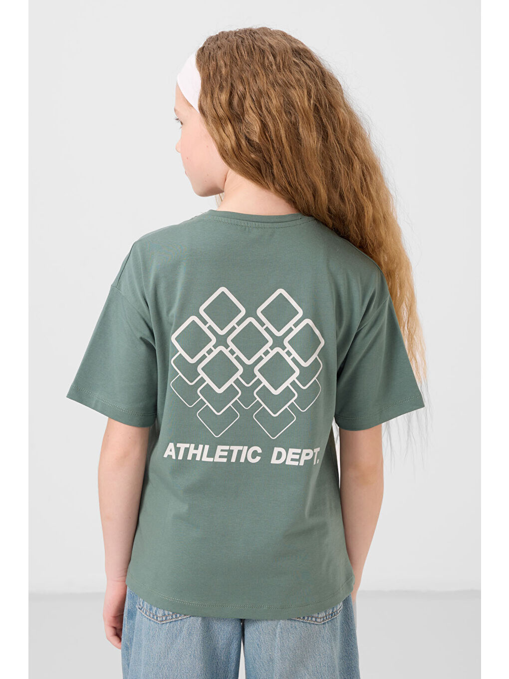 Açık Yeşil Pamuklu O Yaka Oversize Fit Baskılı Kız Çocuk T-Shirt - 75178-4