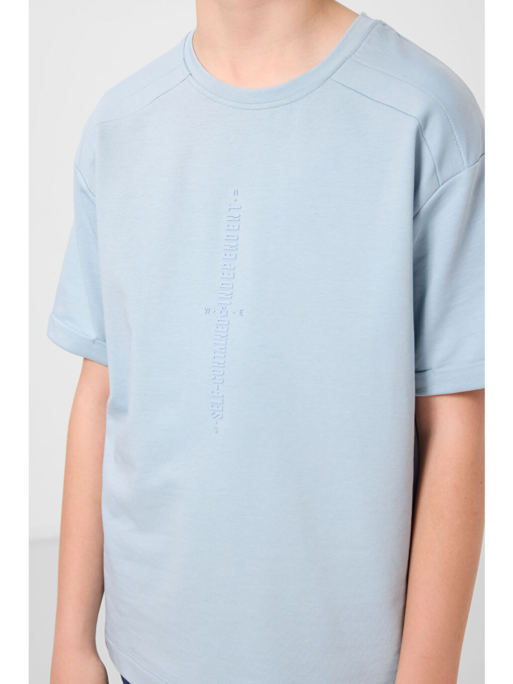 Açık Mavi Pamuklu Yumuşak Dokulu Oversize Baskılı Erkek Çocuk T-Shirt - 11301-4
