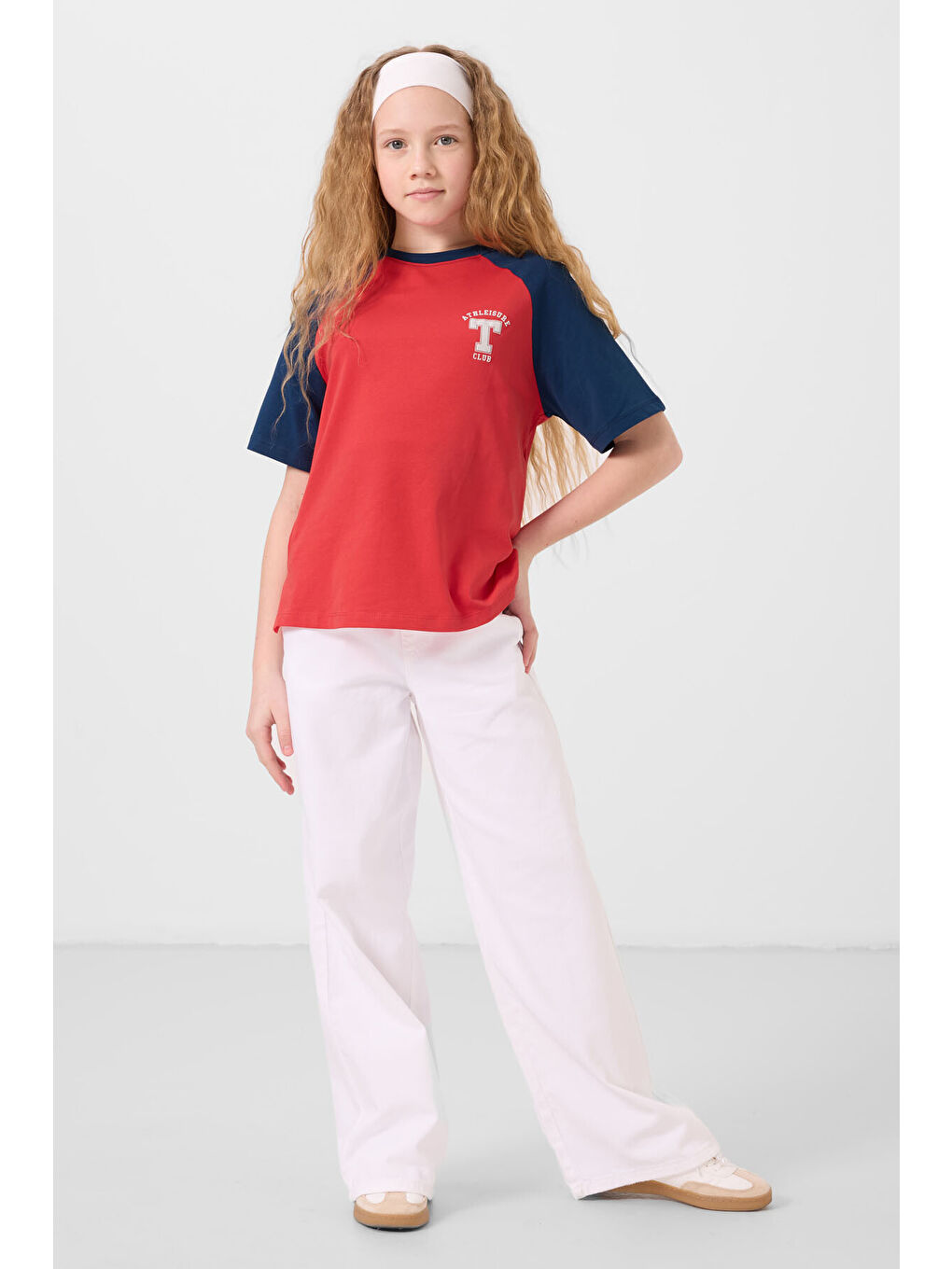 Kırmızı Fiesta O Yaka Pamuklu Baskılı Oversize Fit Kız Çocuk T-Shirt - 75179-1