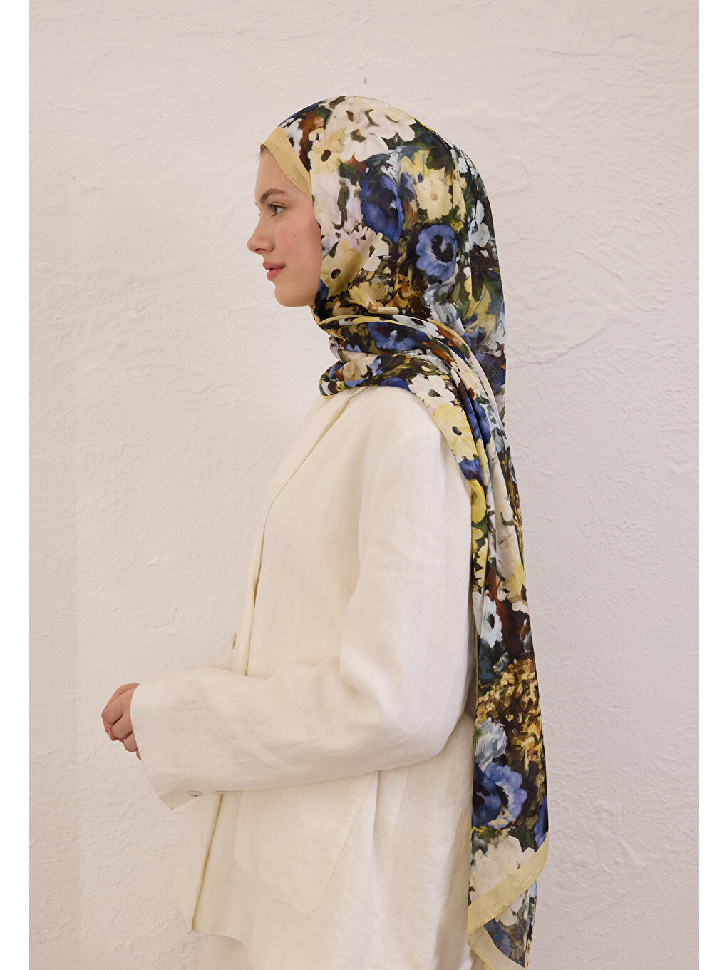 Sarı Beauty Blossom Desen Rami Şal Butter-3