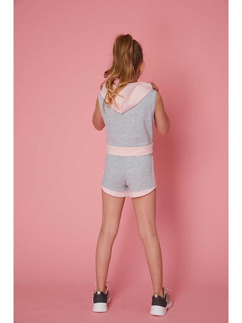 Gri Kız Çocuk Kurdeleli Garnili Şort-2