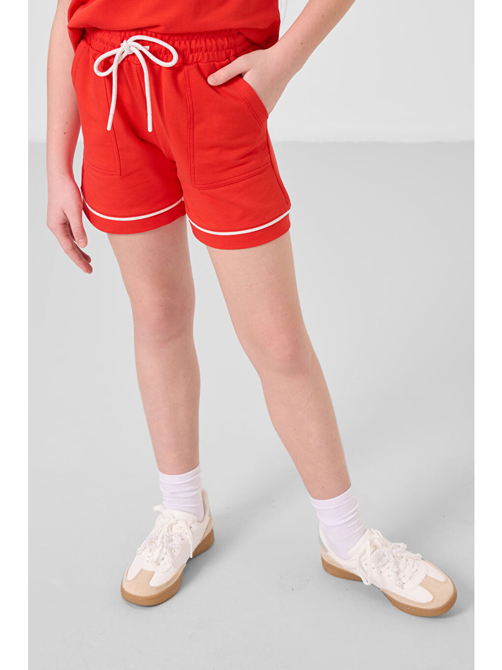 Kırmızı Fiesta Pamuklu Yumuşak Dokulu Standart Fit Basic Kız Çocuk Şort Takım - 75183-1