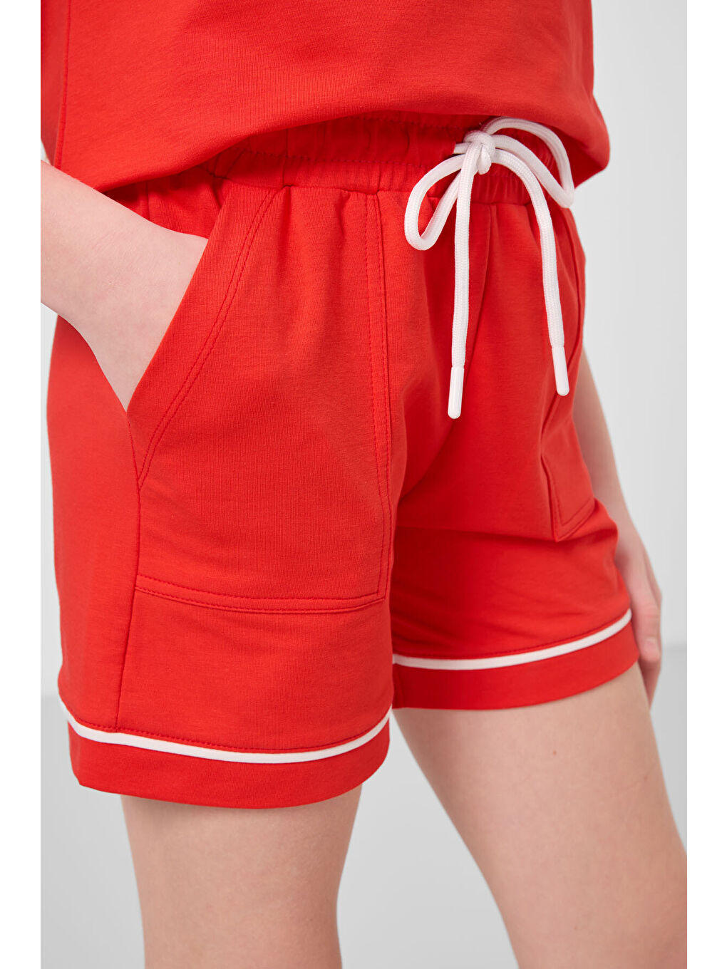 Kırmızı Fiesta Pamuklu Yumuşak Dokulu Standart Fit Basic Kız Çocuk Şort Takım - 75183-3