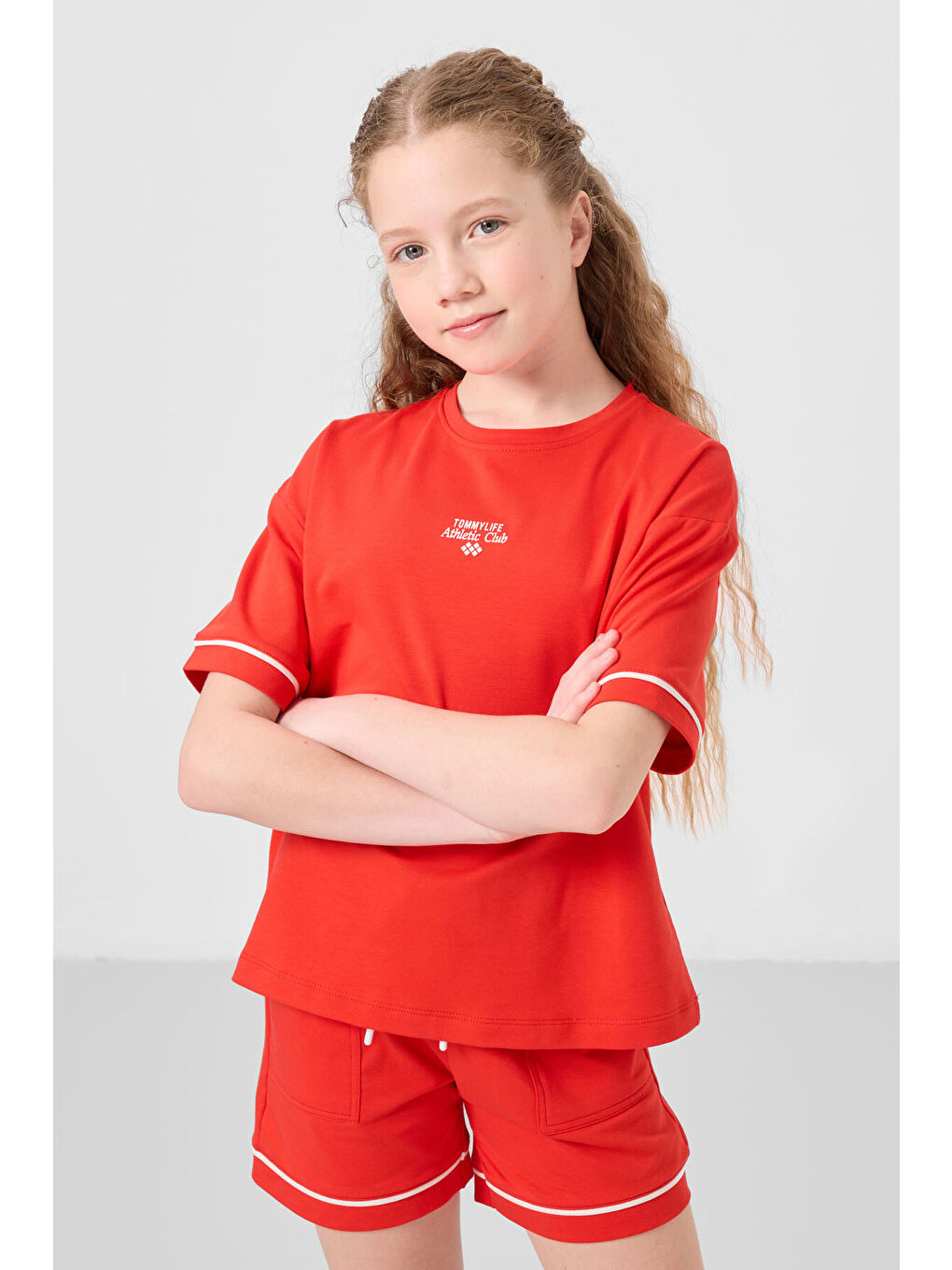 Kırmızı Fiesta Pamuklu Yumuşak Dokulu Standart Fit Basic Kız Çocuk Şort Takım - 75183-4