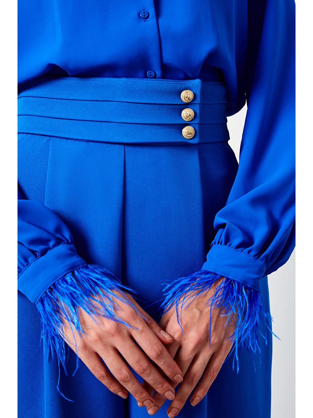 Tüy Detaylı Salaş Gömlek - Sax Mavi-3