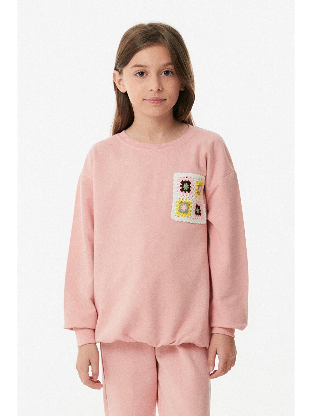 Pembe Nakışlı Bisiklet Yaka Kız Çocuk Takımı-3