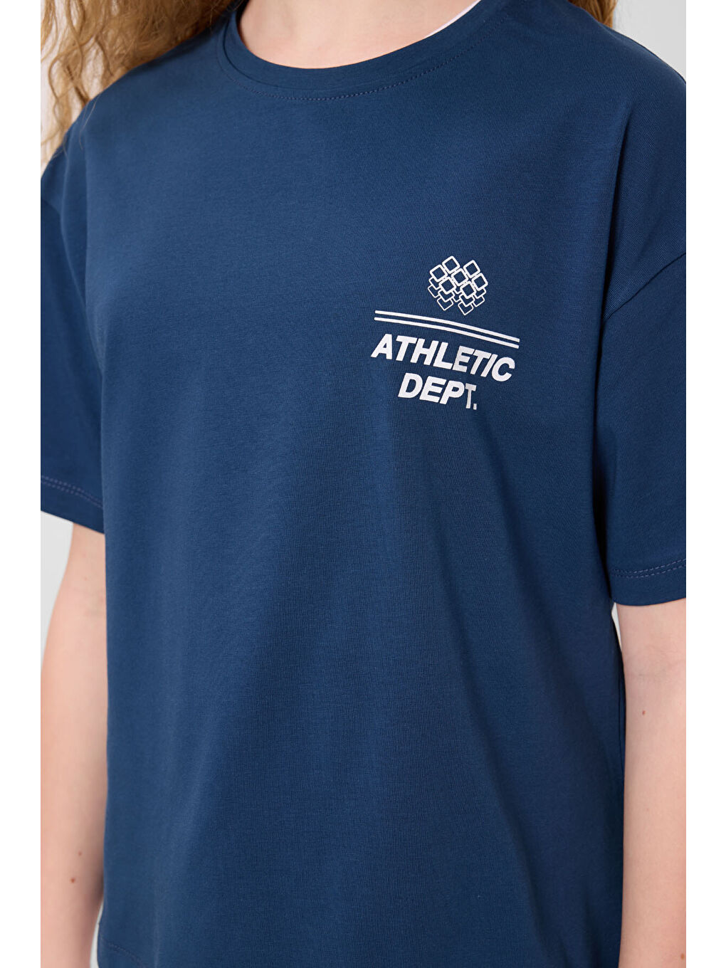 Lacivert Parlament Pamuklu O Yaka Oversize Fit Baskılı Kız Çocuk T-Shirt - 75178-3