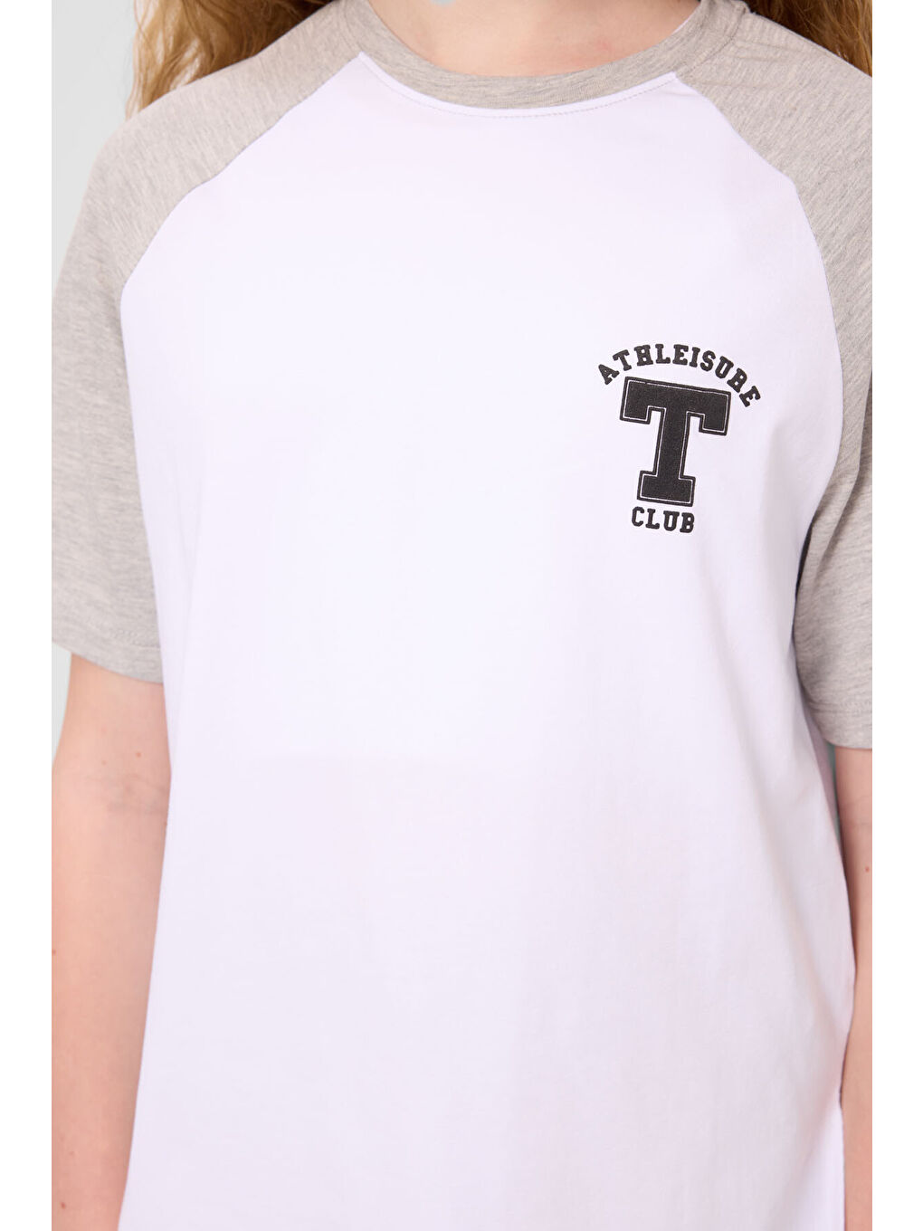 Beyaz O Yaka Pamuklu Baskılı Oversize Fit Kız Çocuk T-Shirt - 75179-3