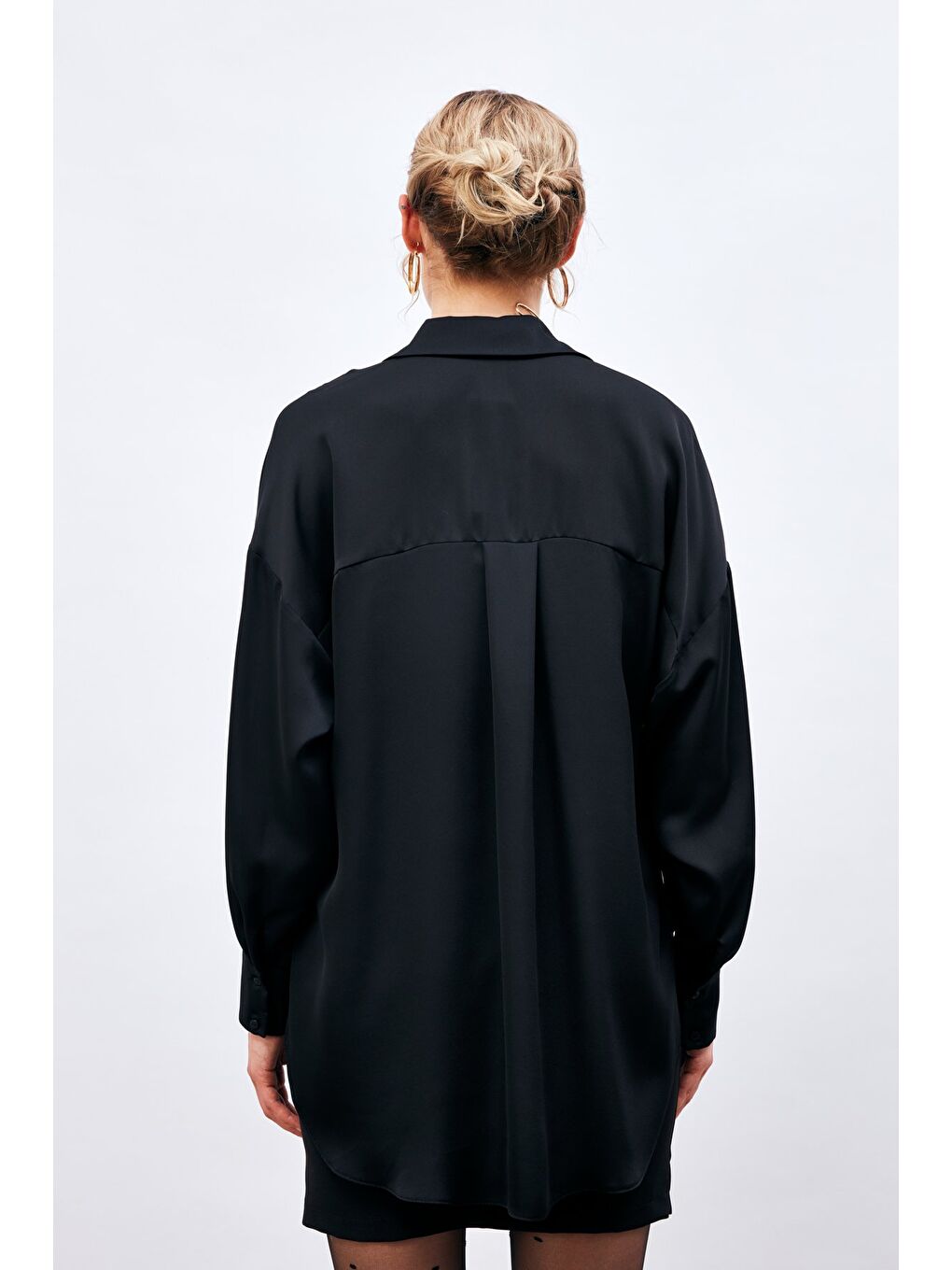 Düşük Omuzlu Salaş Gömlek - Siyah-7