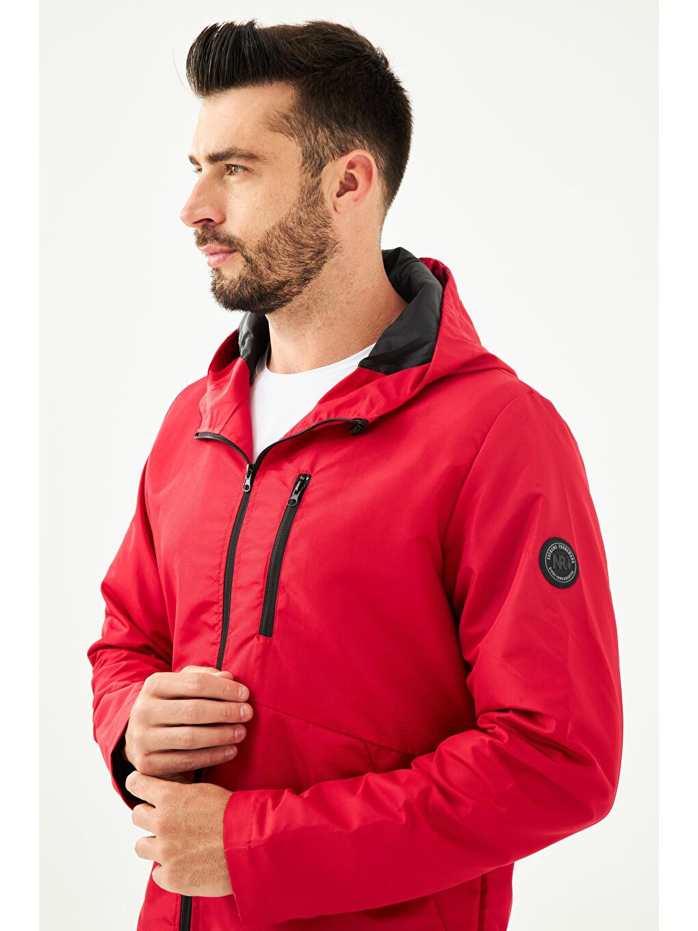 Kırmızı Erkek İçi Astarlı Suya Dayanıklı Kapüşonlu Cepli Yağmurluk - Rüzgarlık Y-23-2