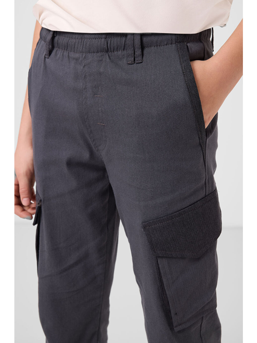 Gri Standart Fit Dokuma Hafif Esnek Chino Erkek Çocuk Pantolon - 11271-3