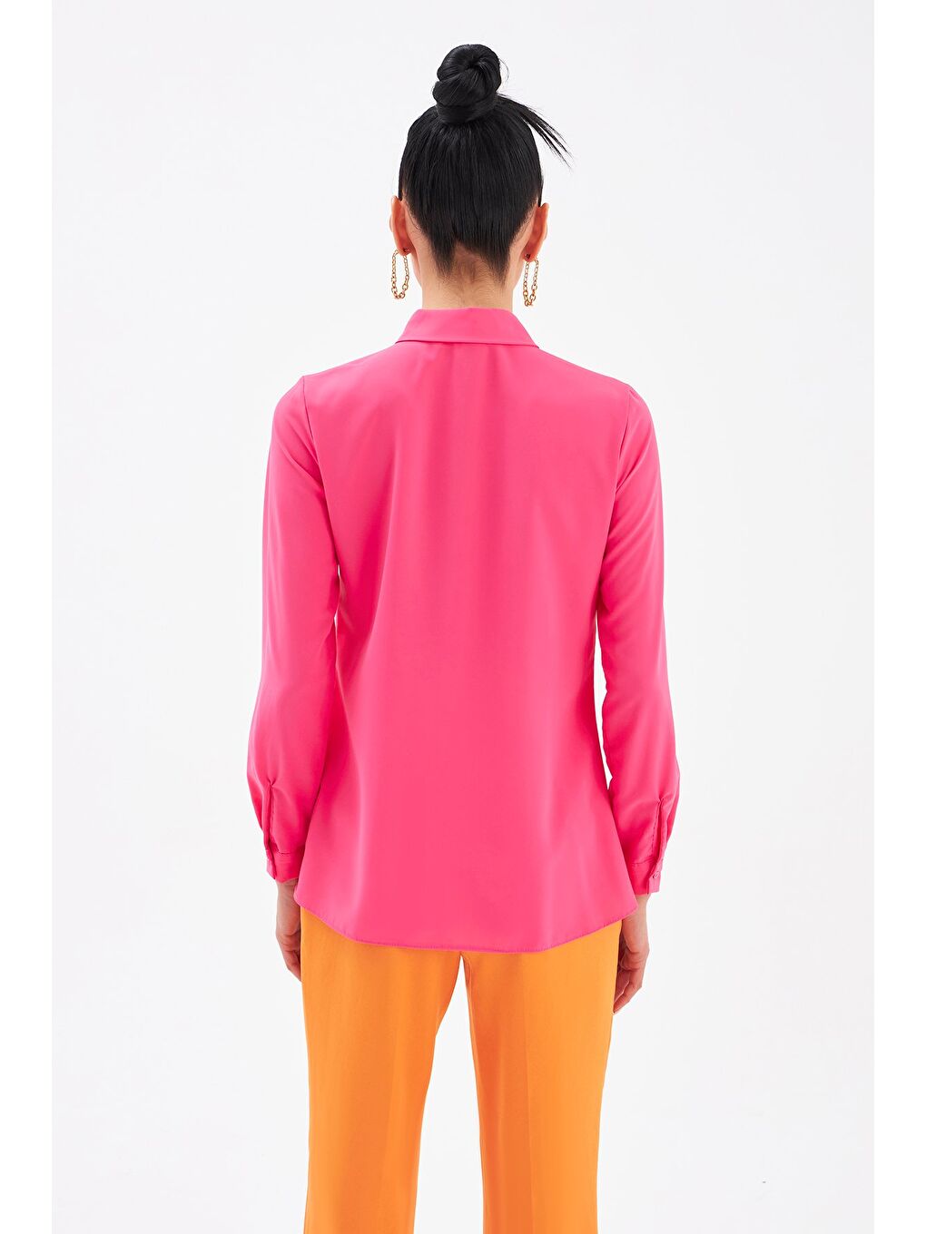 Zincir Aksesuarlı Düz Gömlek - Fuşya-5
