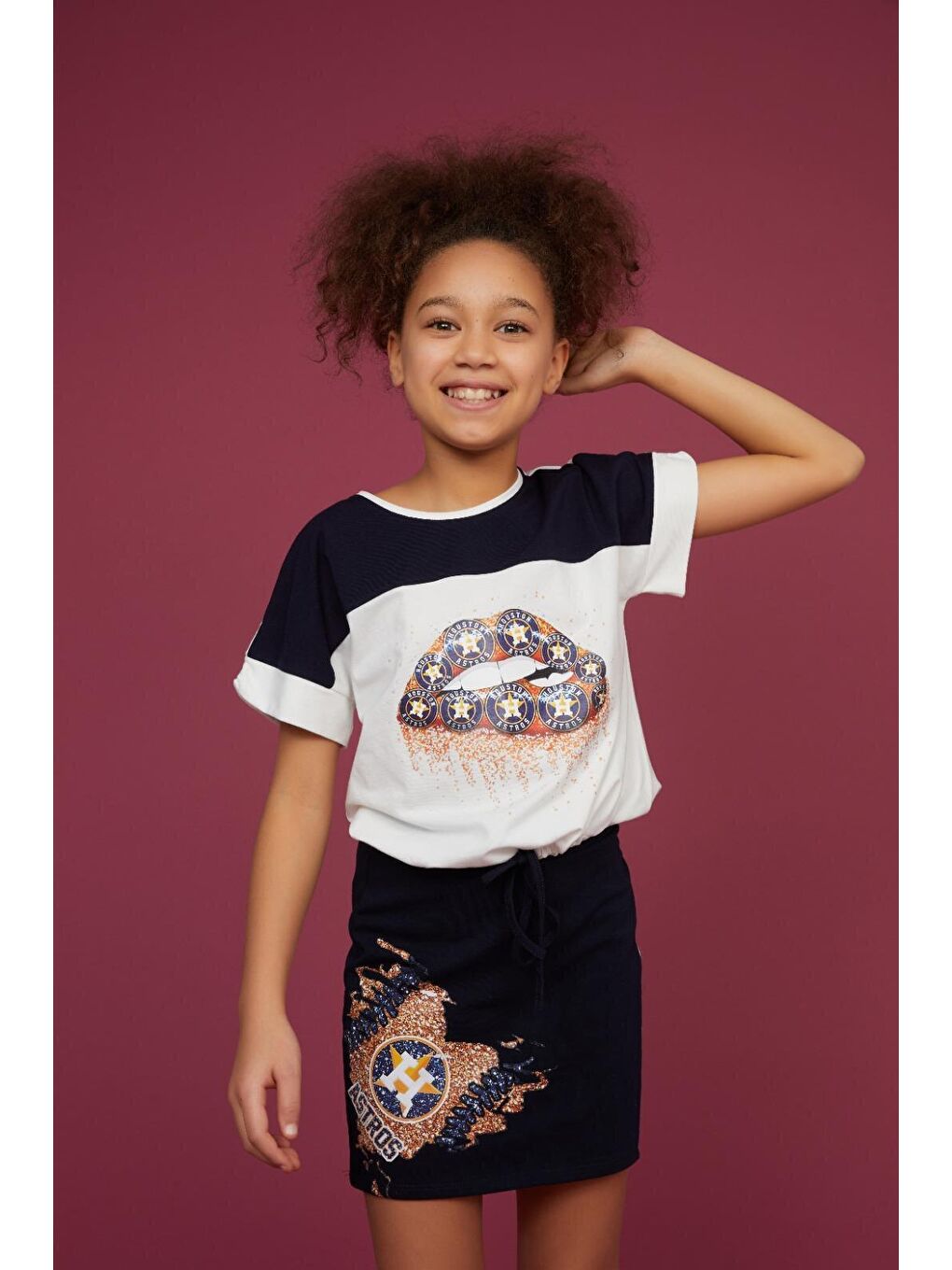 Ekru Kız Çocuk Bel Büzgülü Tişört