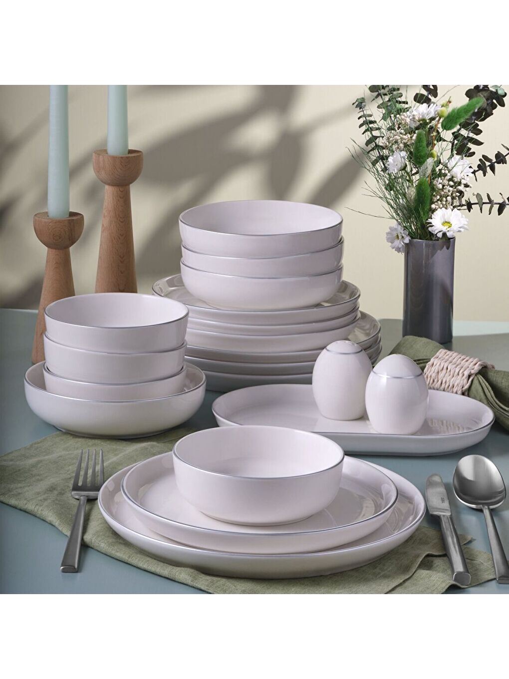 Ekru Bilbao 30 Parça 6 Kişilik Yemek Takımı Gümüş Yaldız 220