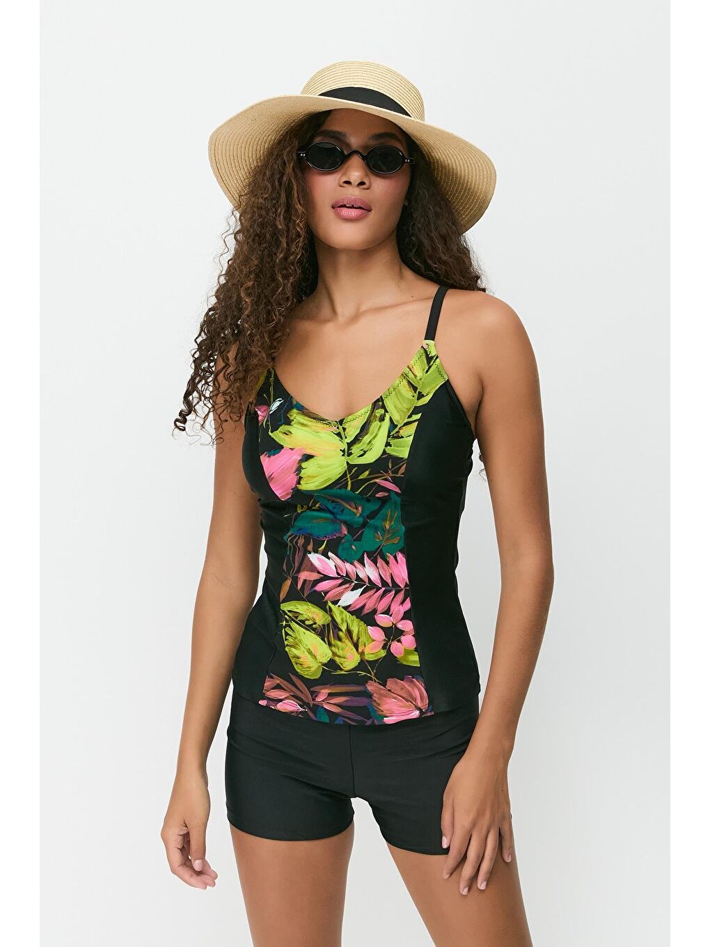 Şortlu Tankini 7749 Siyah/Çok Renkli-1
