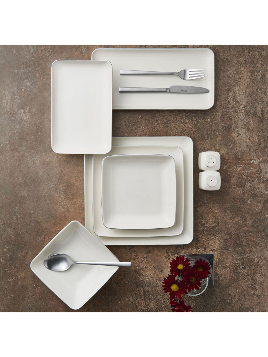 Ekru Kansas 61 Parça 12 Kişilik Yemek Takımı Gümüş File 30-1