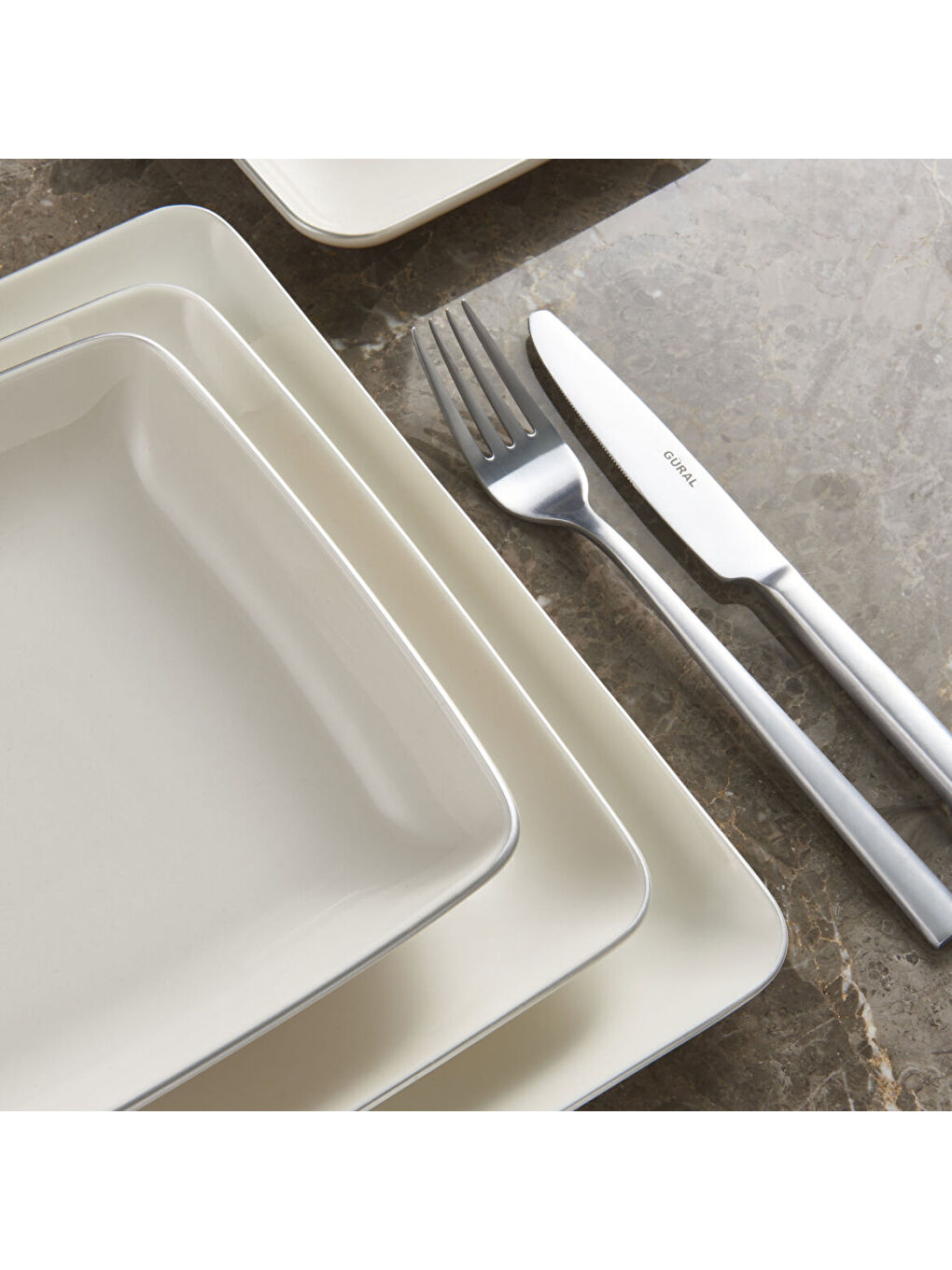 Ekru Kansas 61 Parça 12 Kişilik Yemek Takımı Gümüş File 30-2