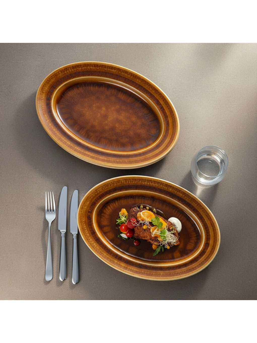 Ekru Valeron 2 Adet 24 Cm Kayık Tabak Reaktif Saura 137-1