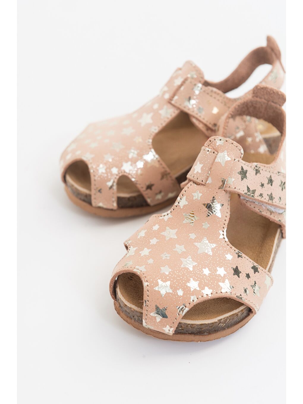 Pembe Unisex Çocuk Yıldızlı Pudra Deri Ortopedik Destekli Çocuk Sandalet-2