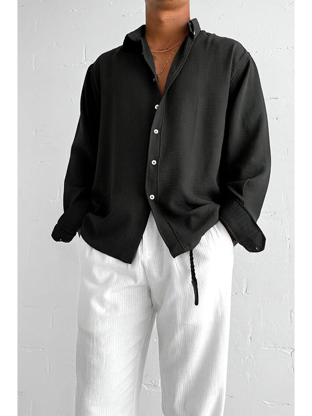 Erkek Oversize Basic Rahat Gömlek Siyah