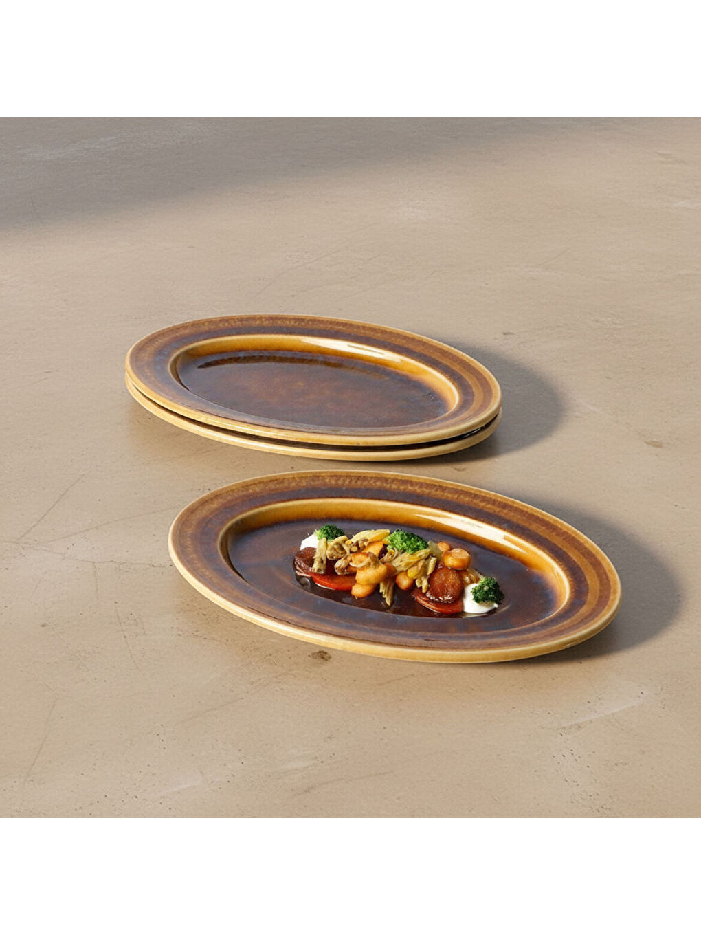 Ekru Valeron 2 Adet 29 Cm Kayık Tabak Reaktif Saura 137-1