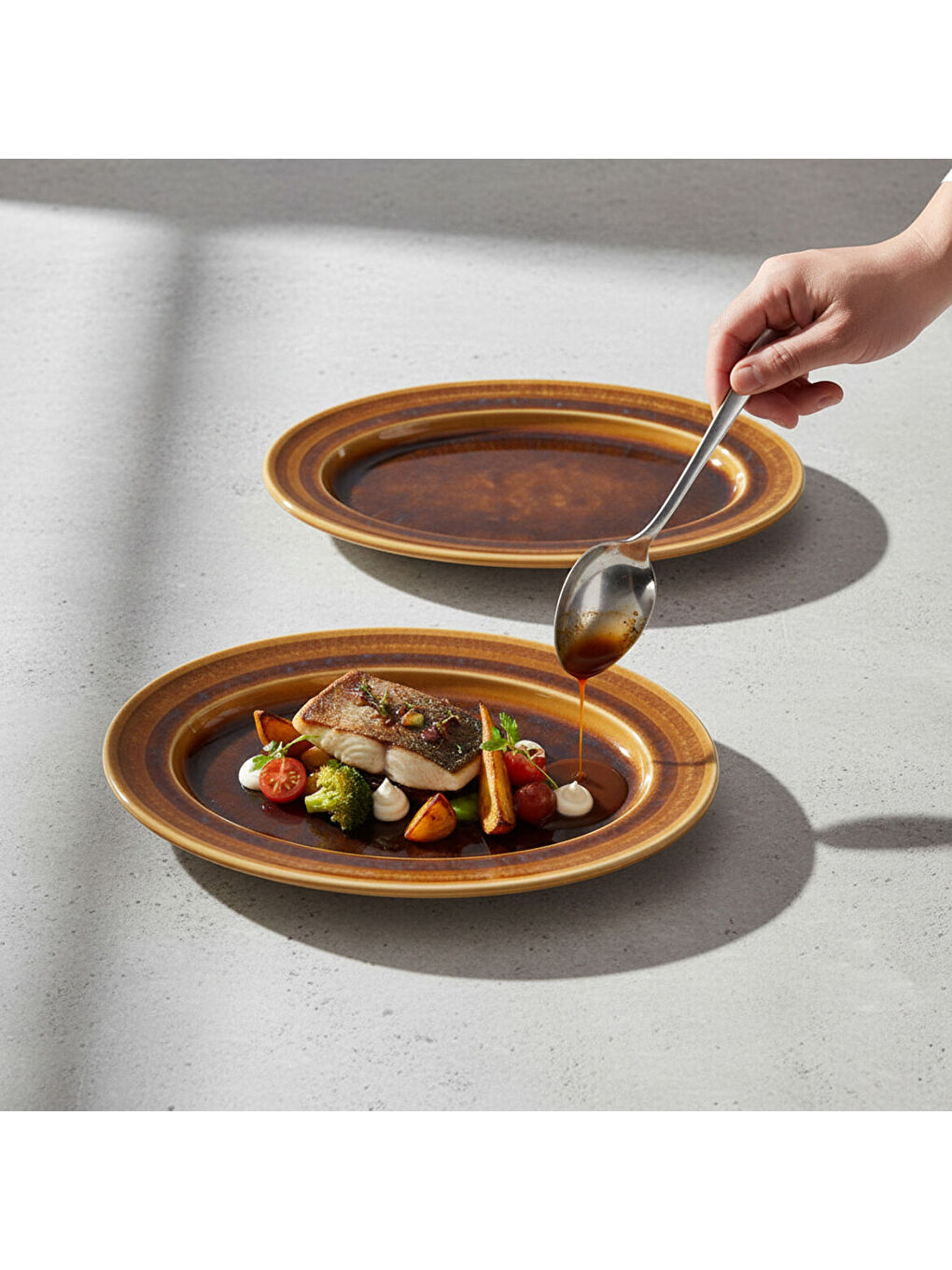 Ekru Valeron 2 Adet 29 Cm Kayık Tabak Reaktif Saura 137-2