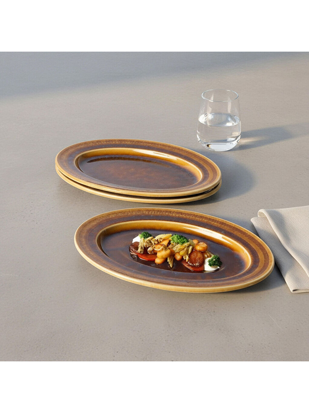 Ekru Valeron 2 Adet 29 Cm Kayık Tabak Reaktif Saura 137-3