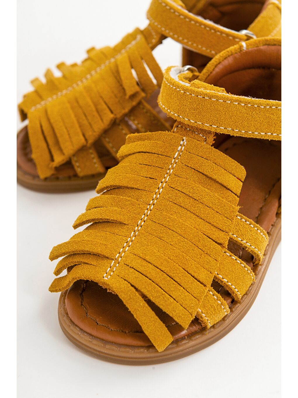 Kız Çocuk Sarı Deri Ortopedik Destekli Çocuk Sandalet