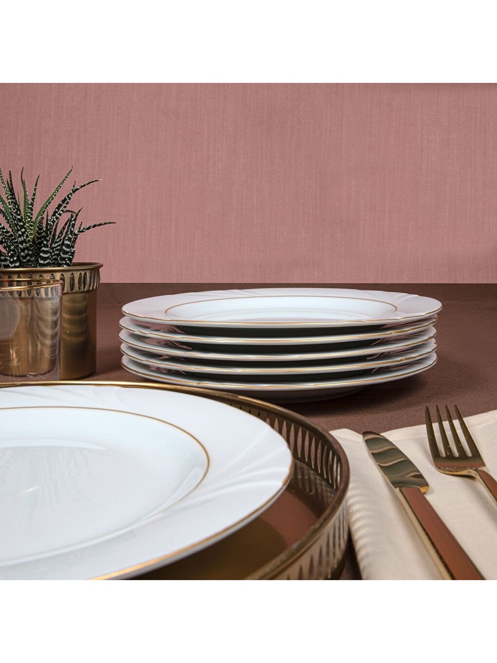 Ekru Soprano 6 Parça 25 Cm Servis Takımı Çift Altın Yaldız-2