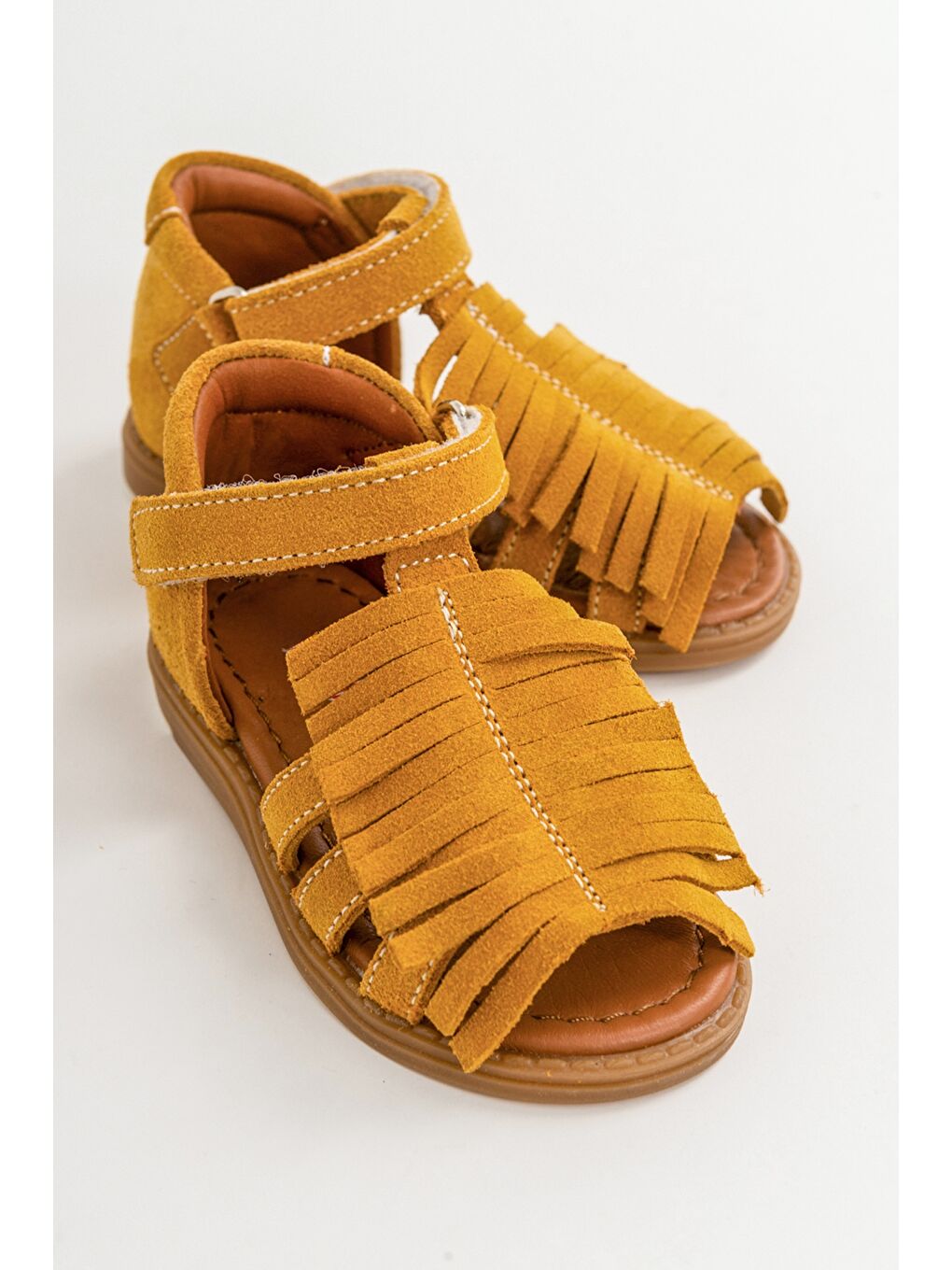 Kız Çocuk Sarı Deri Ortopedik Destekli Çocuk Sandalet-1