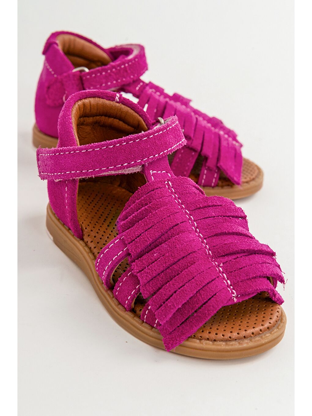 Kız Çocuk Fuşya Deri Ortopedik Destekli Çocuk Sandalet-1