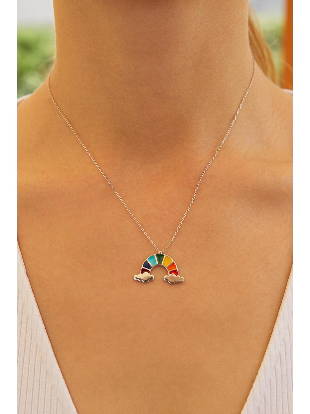 Gri Kadın Gümüş Kaplama 925 Ayar Gümüş Mineli  Kolye