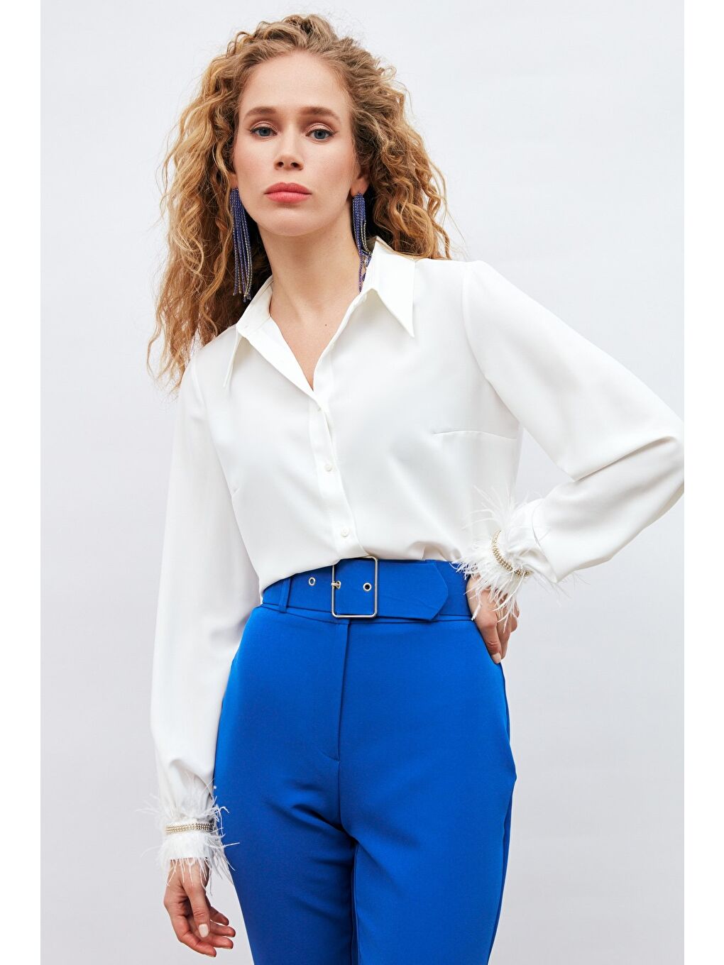 Manşetleri Aksesuarlı Gömlek - Ekru-2