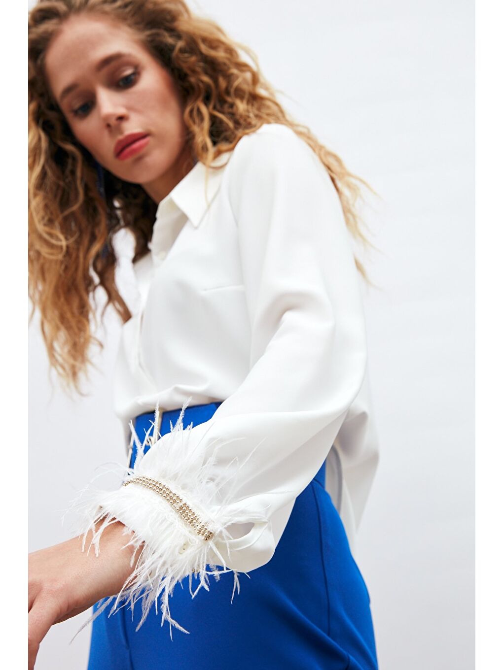 Manşetleri Aksesuarlı Gömlek - Ekru-3