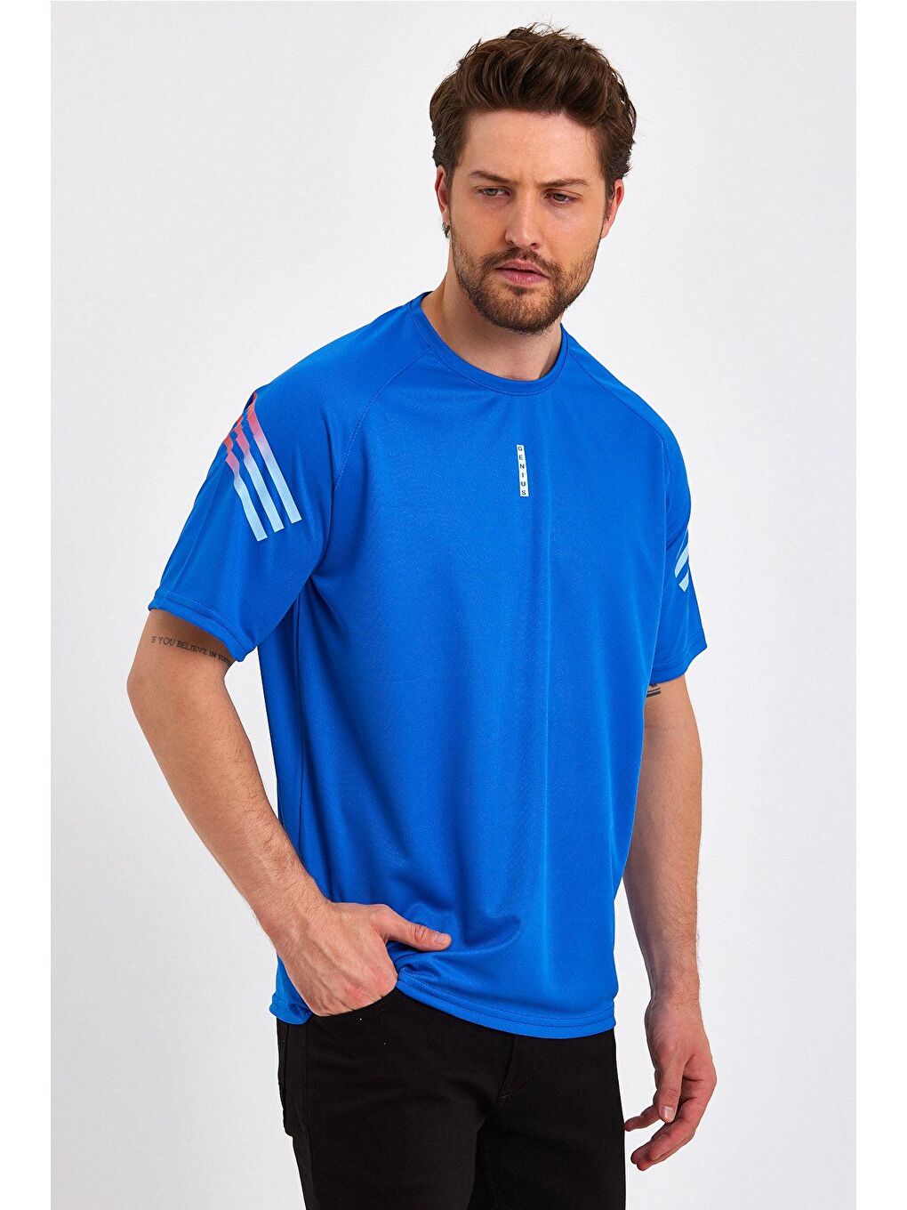 GENIUS STORE Mavi Store Erkek Spor Tişört Baskılı Fitness, Antrenman Fit T-shirt - 2