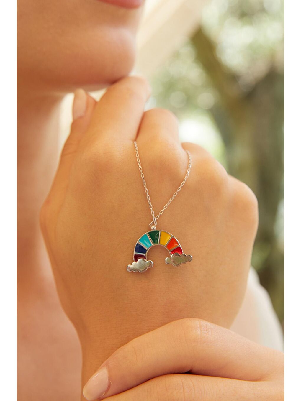 Gri Kadın Gümüş Kaplama 925 Ayar Gümüş Mineli  Kolye-1