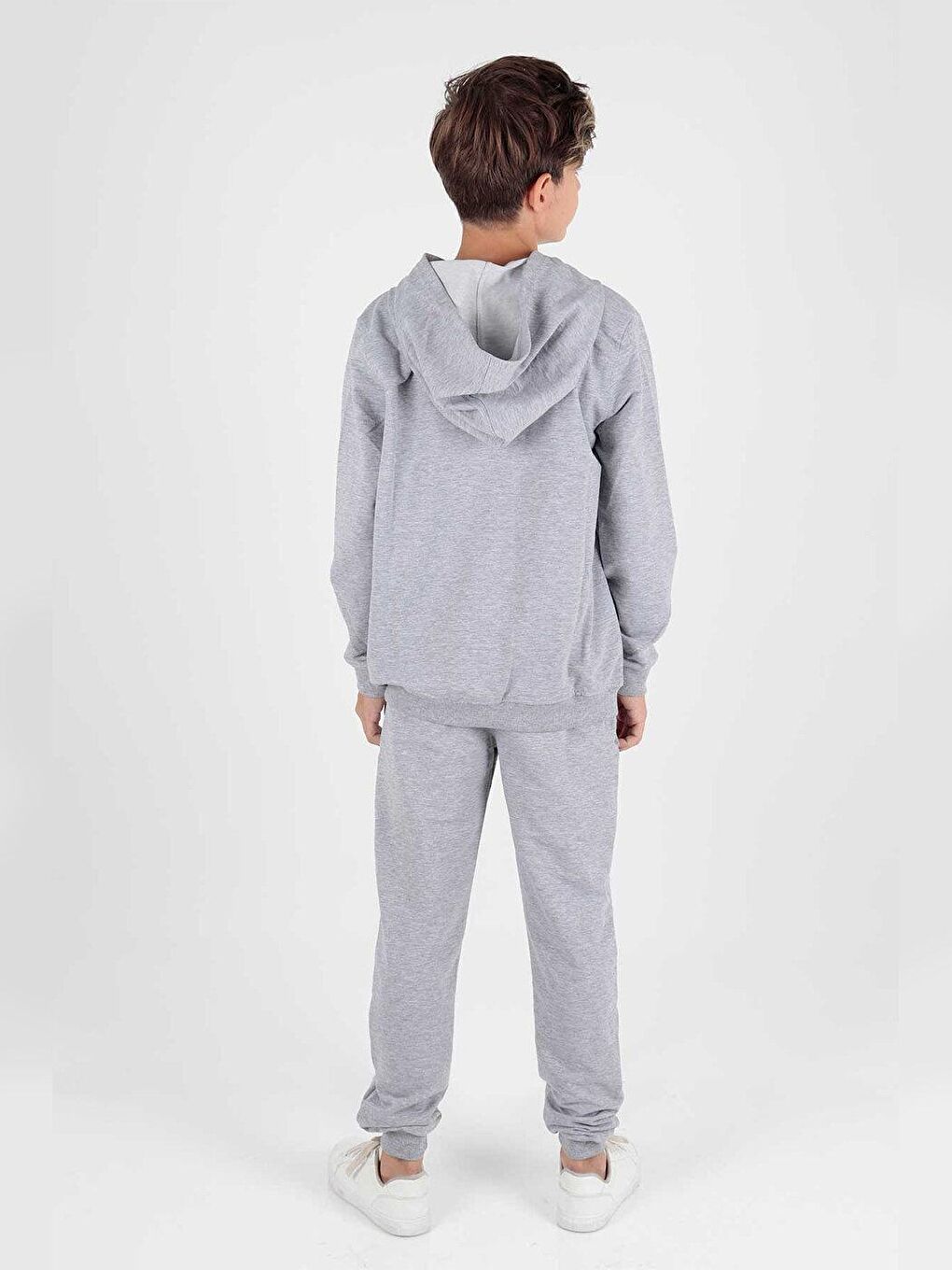 Gri Kids Erkek Çocuk Kapüşonlu Fermuarlı Trend Eşofman Takımı-4