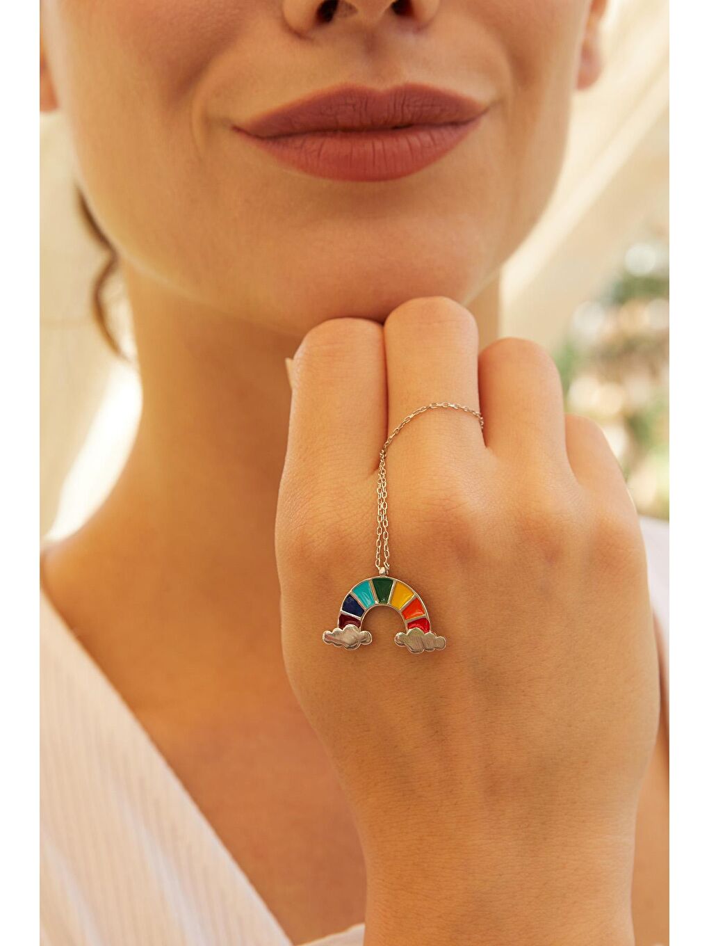 Gri Kadın Gümüş Kaplama 925 Ayar Gümüş Mineli  Kolye-2