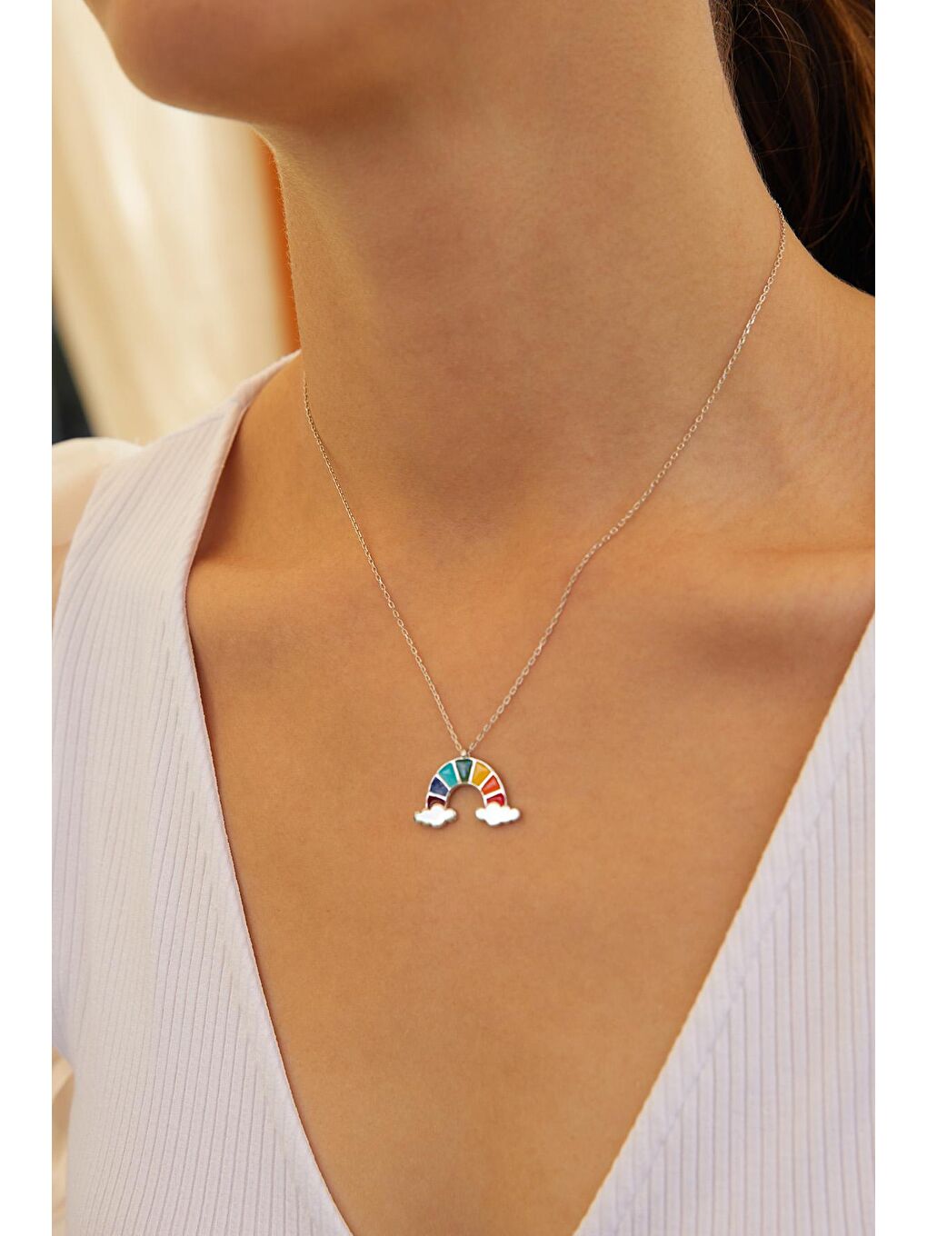 Gri Kadın Gümüş Kaplama 925 Ayar Gümüş Mineli  Kolye-3