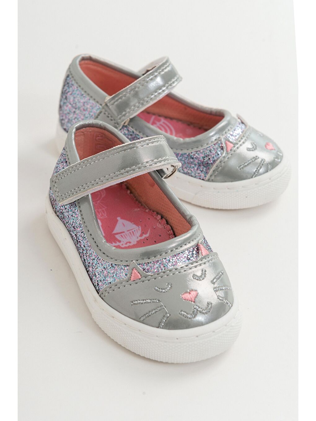 Kız Çocuk Gri Ortopedik Destekli Kedili Babet