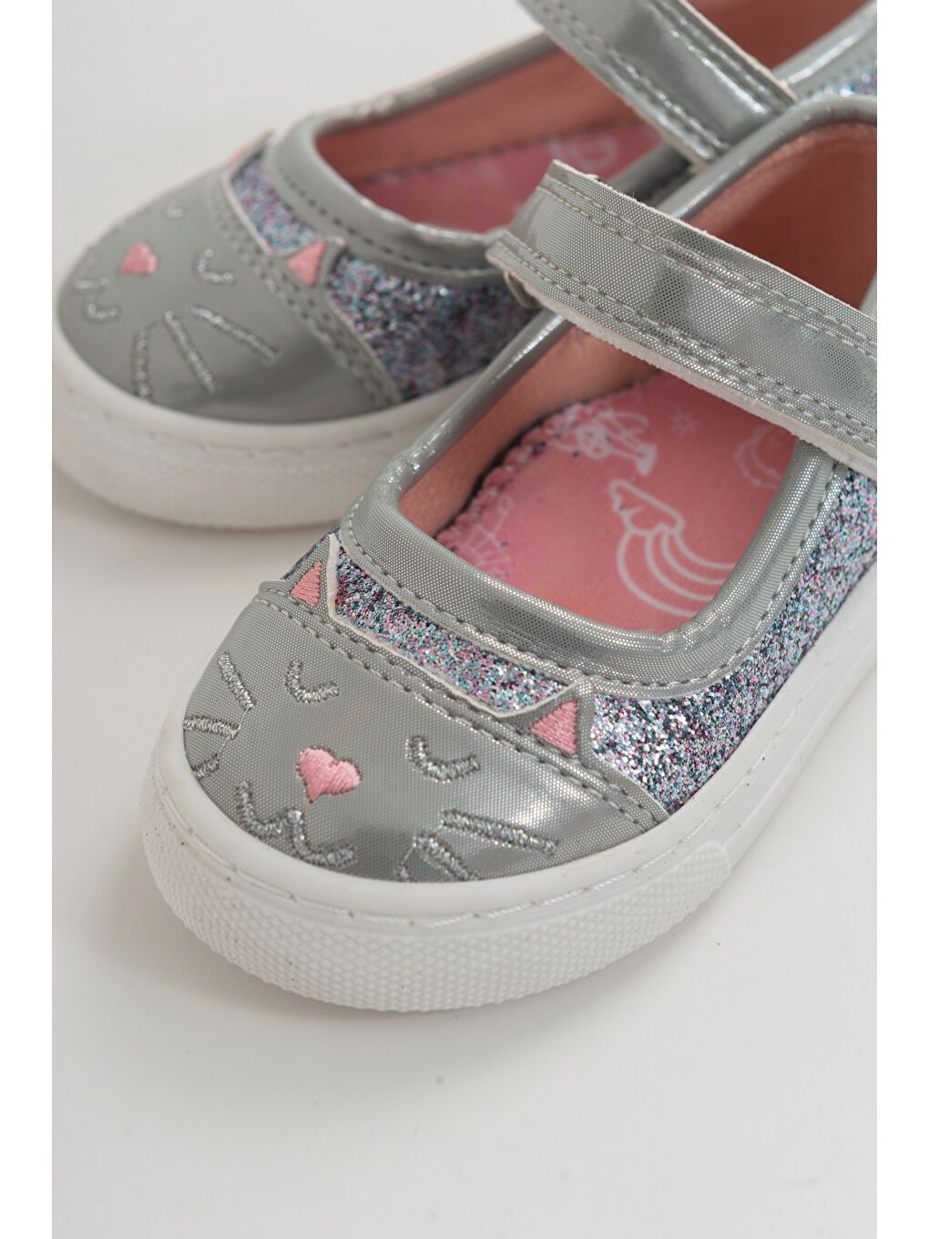 Kız Çocuk Gri Ortopedik Destekli Kedili Babet-1