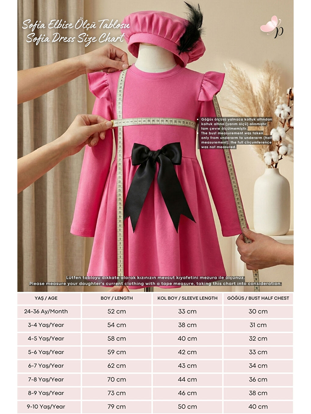 Pembe Kız Çocuk Pamuklu Fiyonk Detaylı Elbise-3