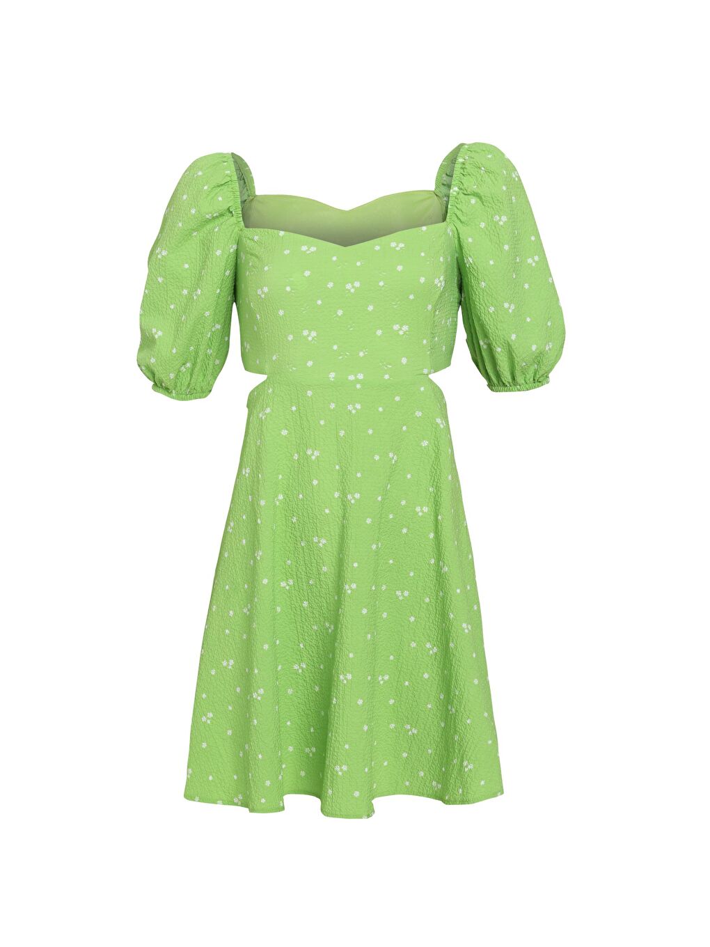 Dekolteli Balon Kol Elbise Yeşil-1