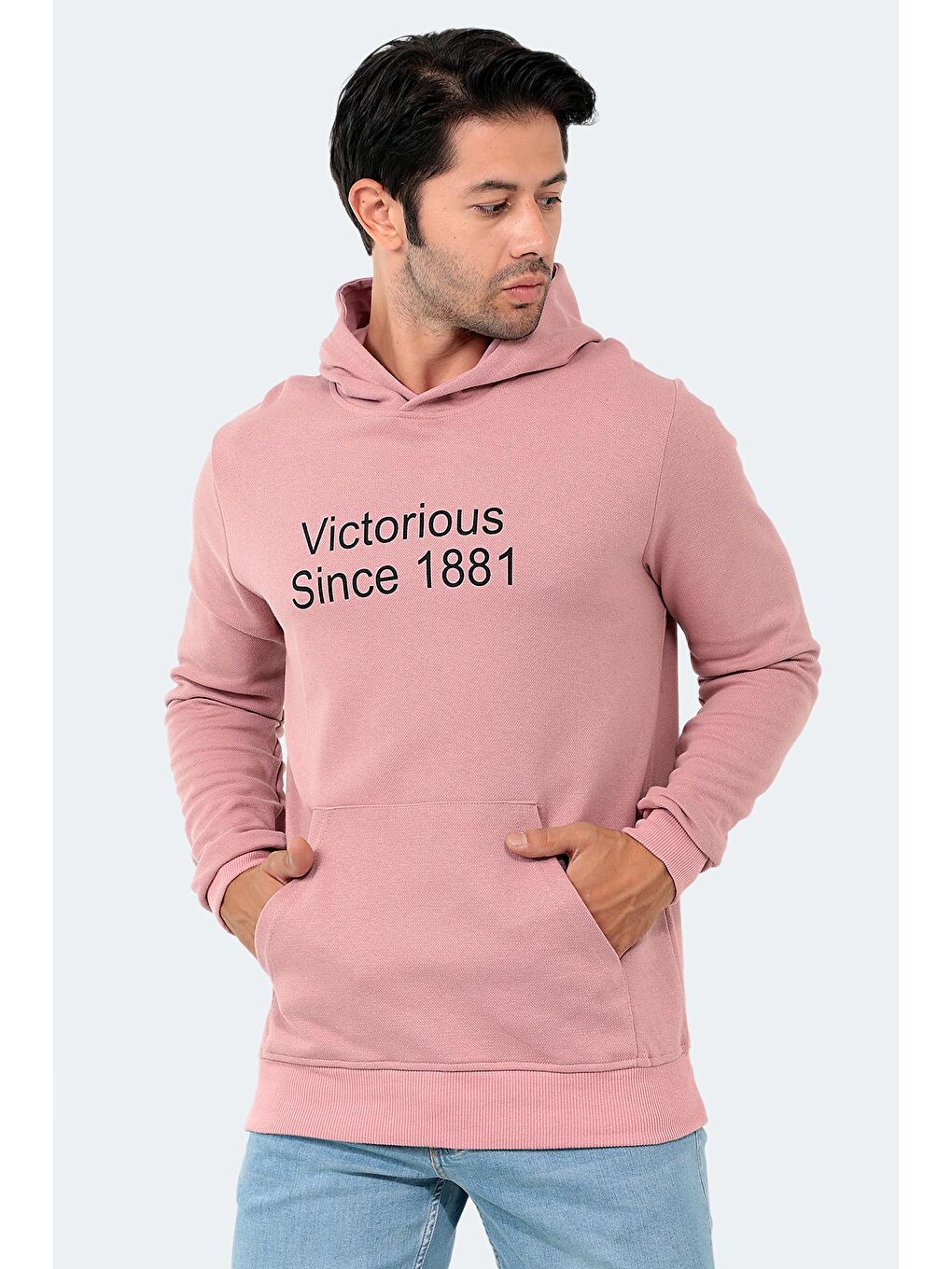 Pembe BARNA Erkek Kapüşonlu Sweatshirt Pudra