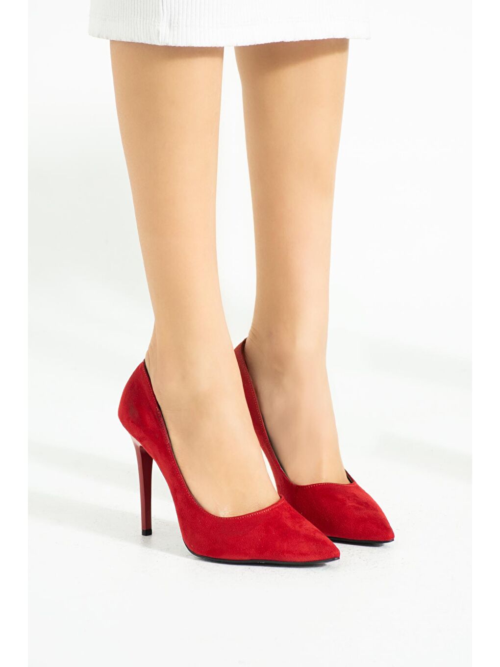 Kırmızı Rahat Kalıp Uzun Topuklu Kadın Klasik Stiletto 017-1770-23Süet