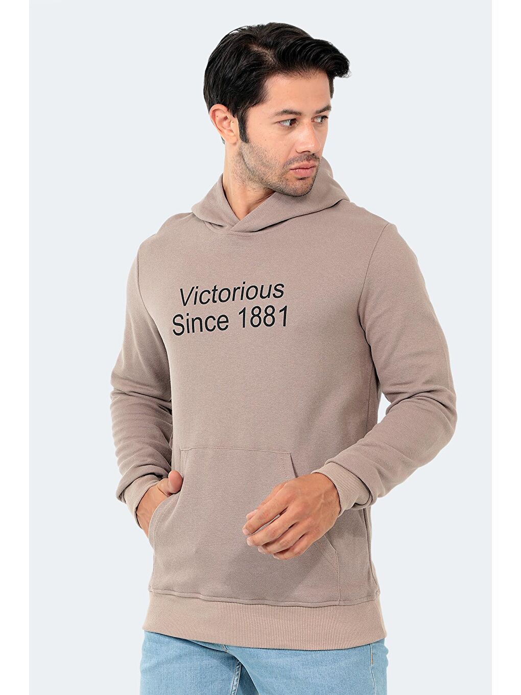 Bej BARNA Erkek Kapüşonlu Sweatshirt Taş Gri