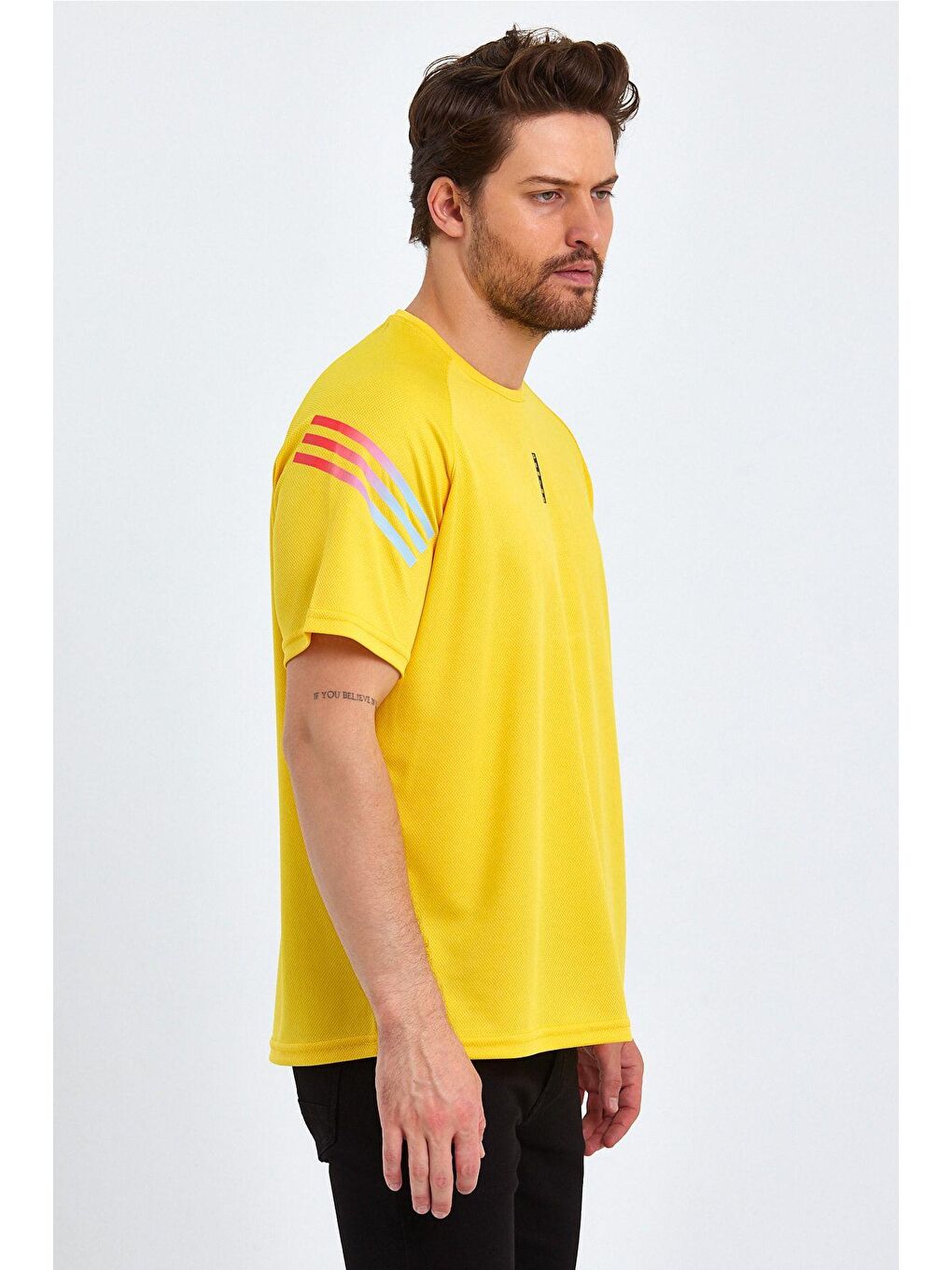 Sarı Store Erkek Spor Tişört Baskılı Fitness, Antrenman Fit Tişört-3