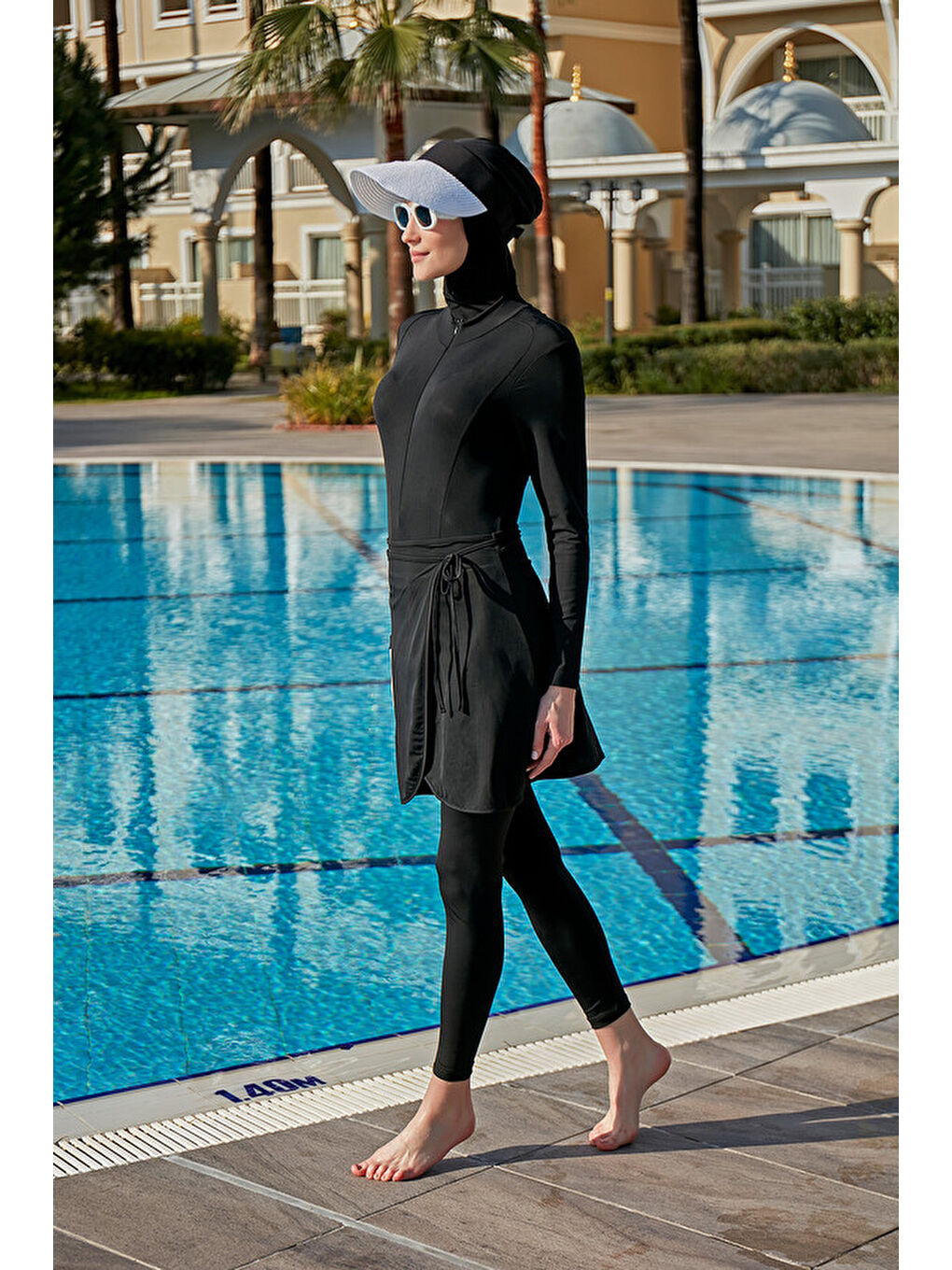 3 Farklı Şekilde Giyilebilir Elastanlı Tesettür Mayo Halima R004 Siyah-1