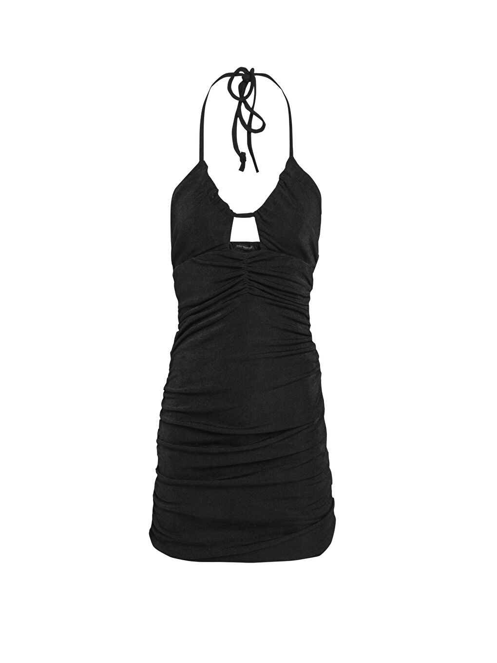 Boyundan Bağlamalı Büzgülü Elbise Siyah-1