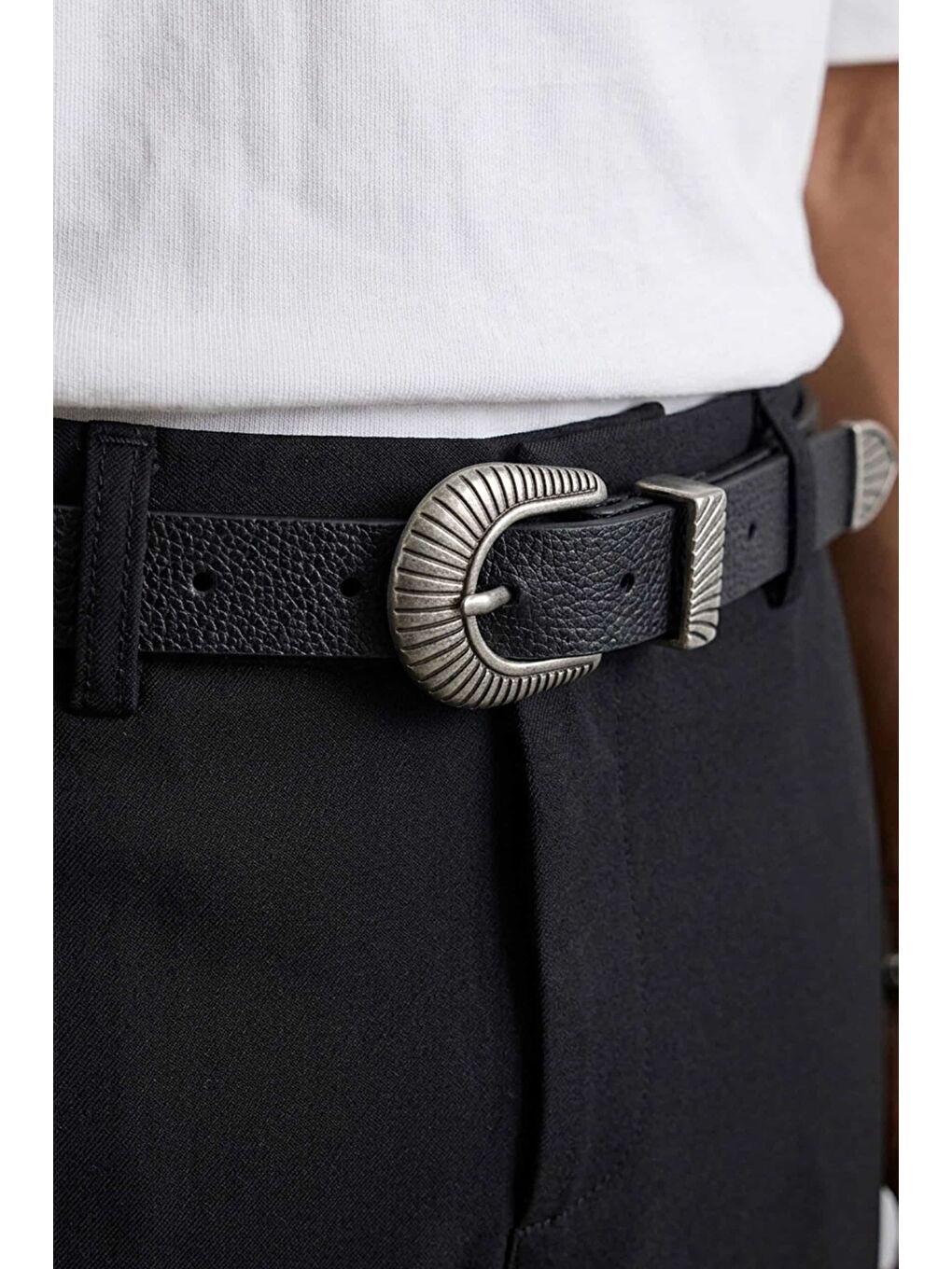 Erkek Western Toka Detaylı Deri Kemer Siyah-1